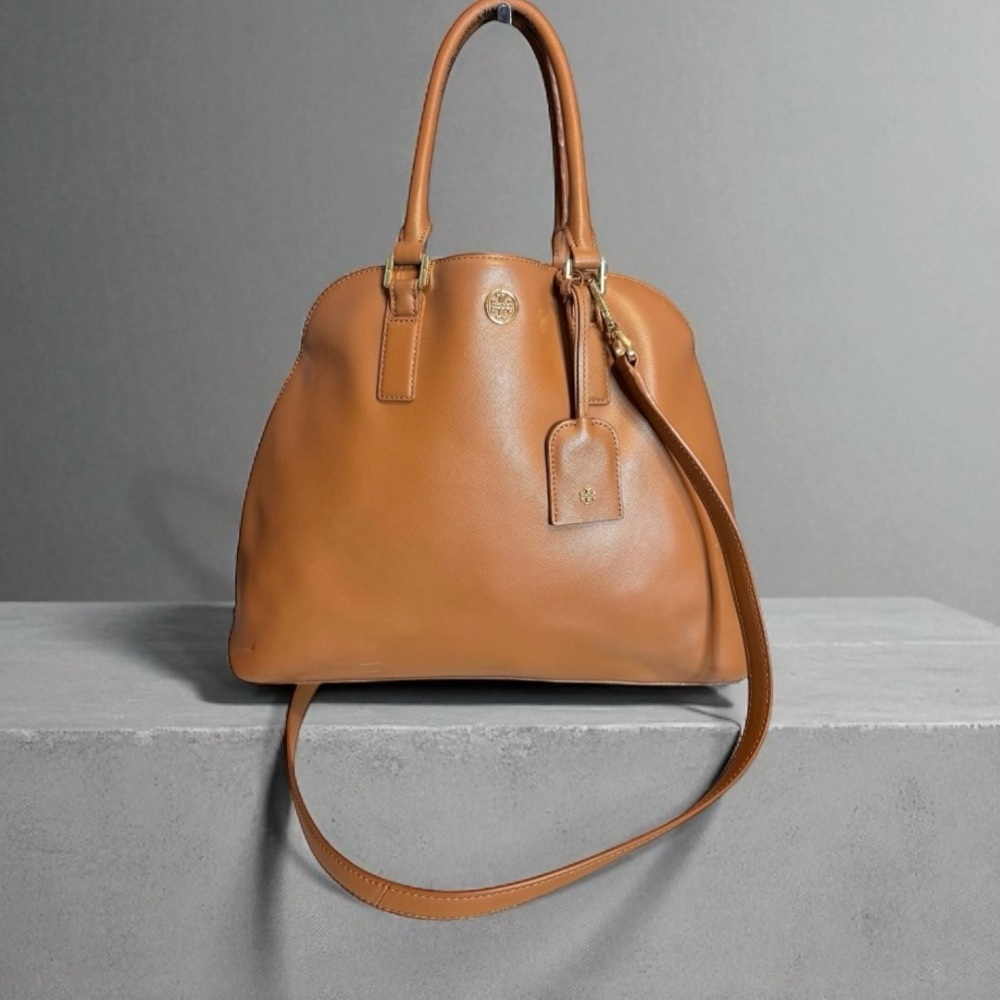 Tory Burch Robinson Open Domed Satchel Bag Saffiano Leather Crossbody